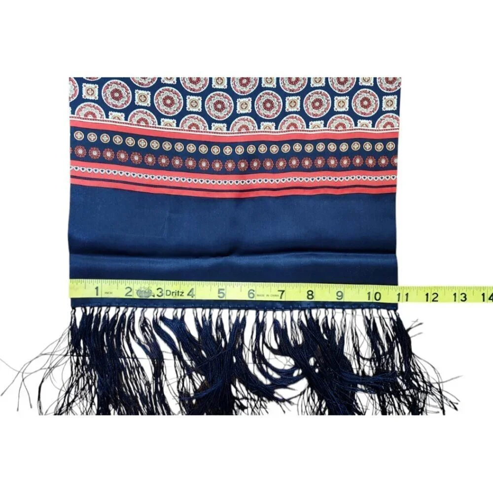 QINREN DOUBLEFACED SATIN SILK SCARF WITH FRINGE 52''x11